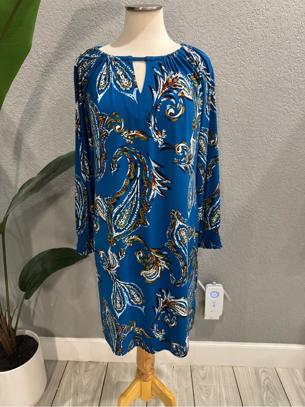Chico's Teal Blue Paisley Long Sleeve Shift Dress